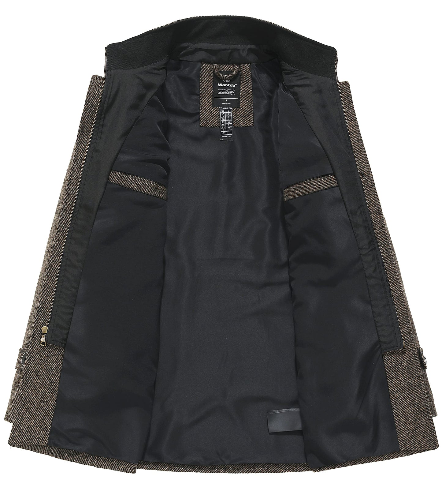 Wantdo Mens Wool Autumn Trench Coat Windproof Overcoat Coffee Large 