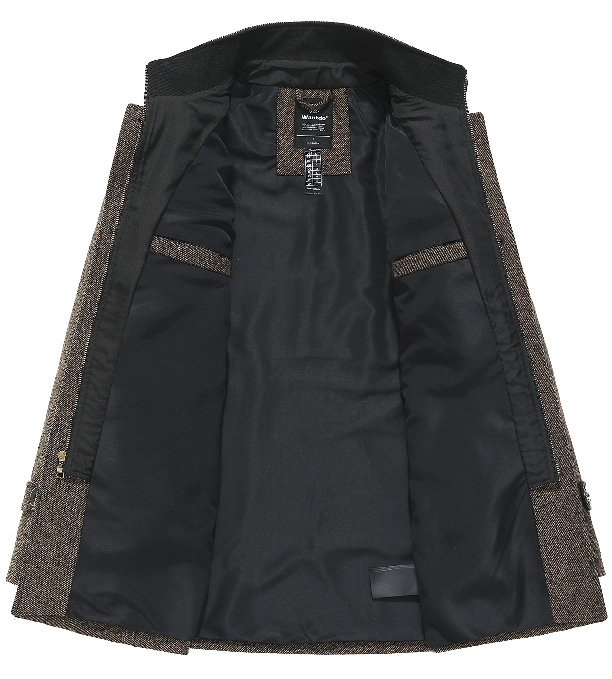 Wantdo Mens Wool Autumn Trench Coat Windproof Overcoat Coffee Large 