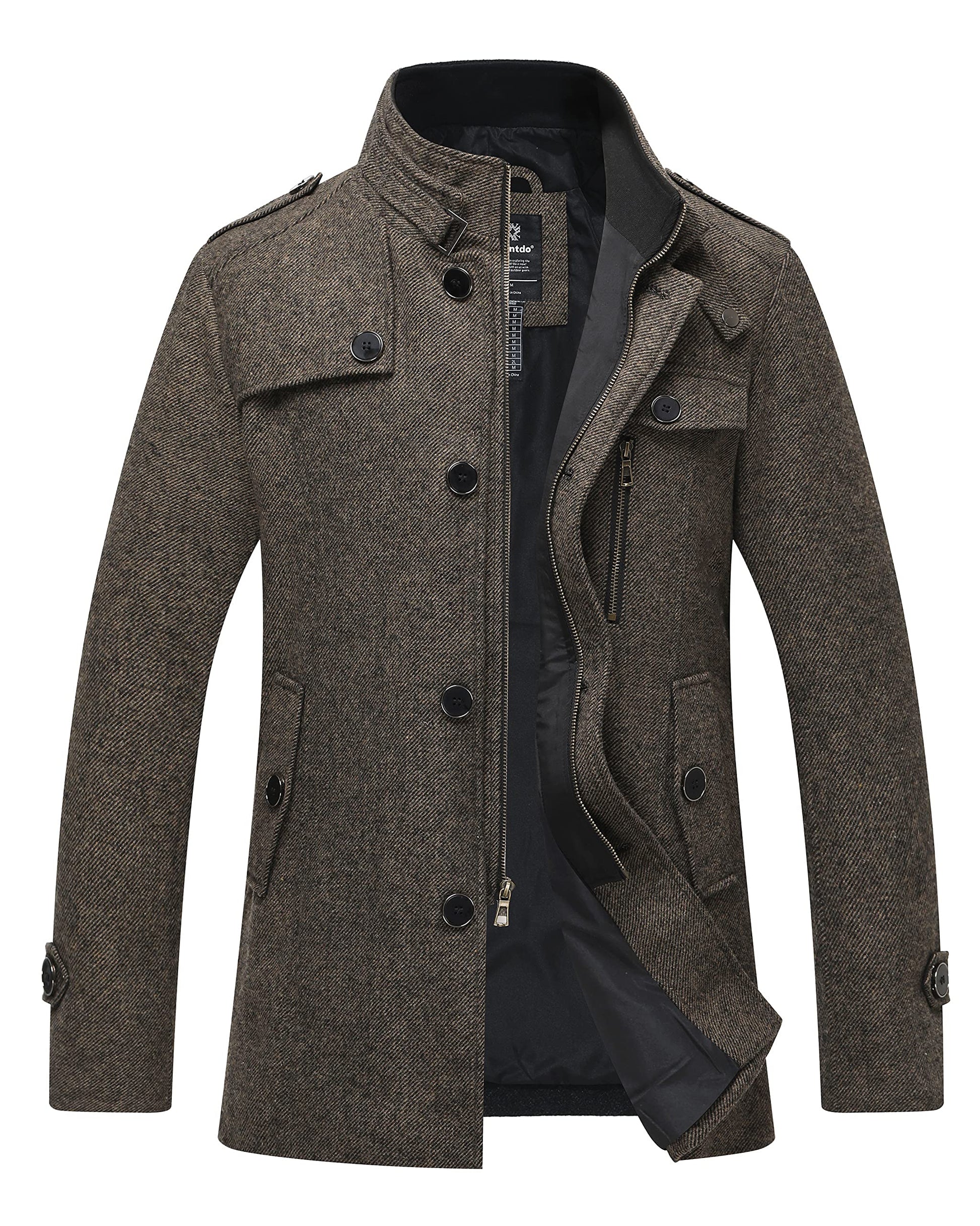 Wantdo Mens Wool Autumn Trench Coat Windproof Overcoat Coffee Large 