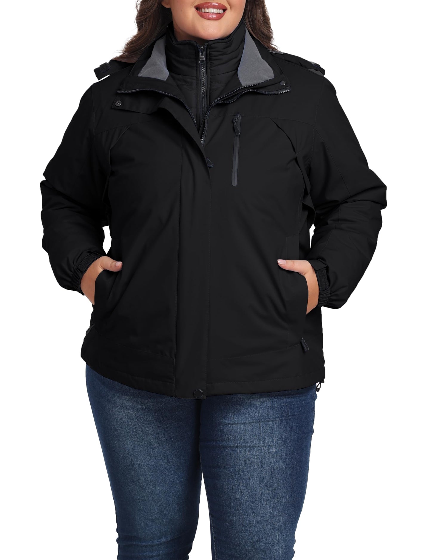 Wantdo Women's 3 In 1 Plus Size Coat Waterproof Snow Jacket Hooded Black 3X 