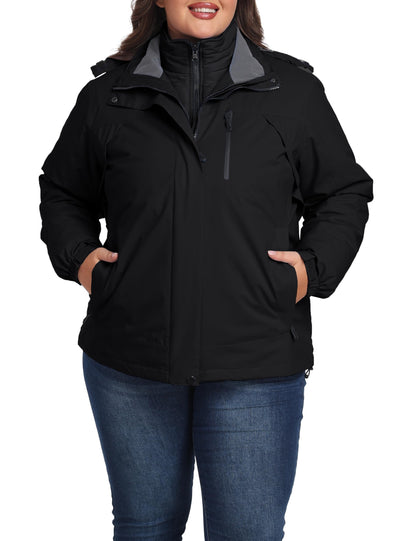 Wantdo Women's 3 In 1 Plus Size Coat Waterproof Snow Jacket Hooded Black 3X 