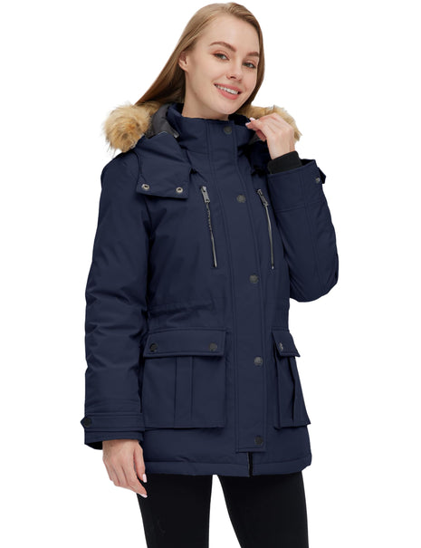 Wantdo Women's Quilted Winter Coat Puffer Jacket Removable Hood Navy Large 