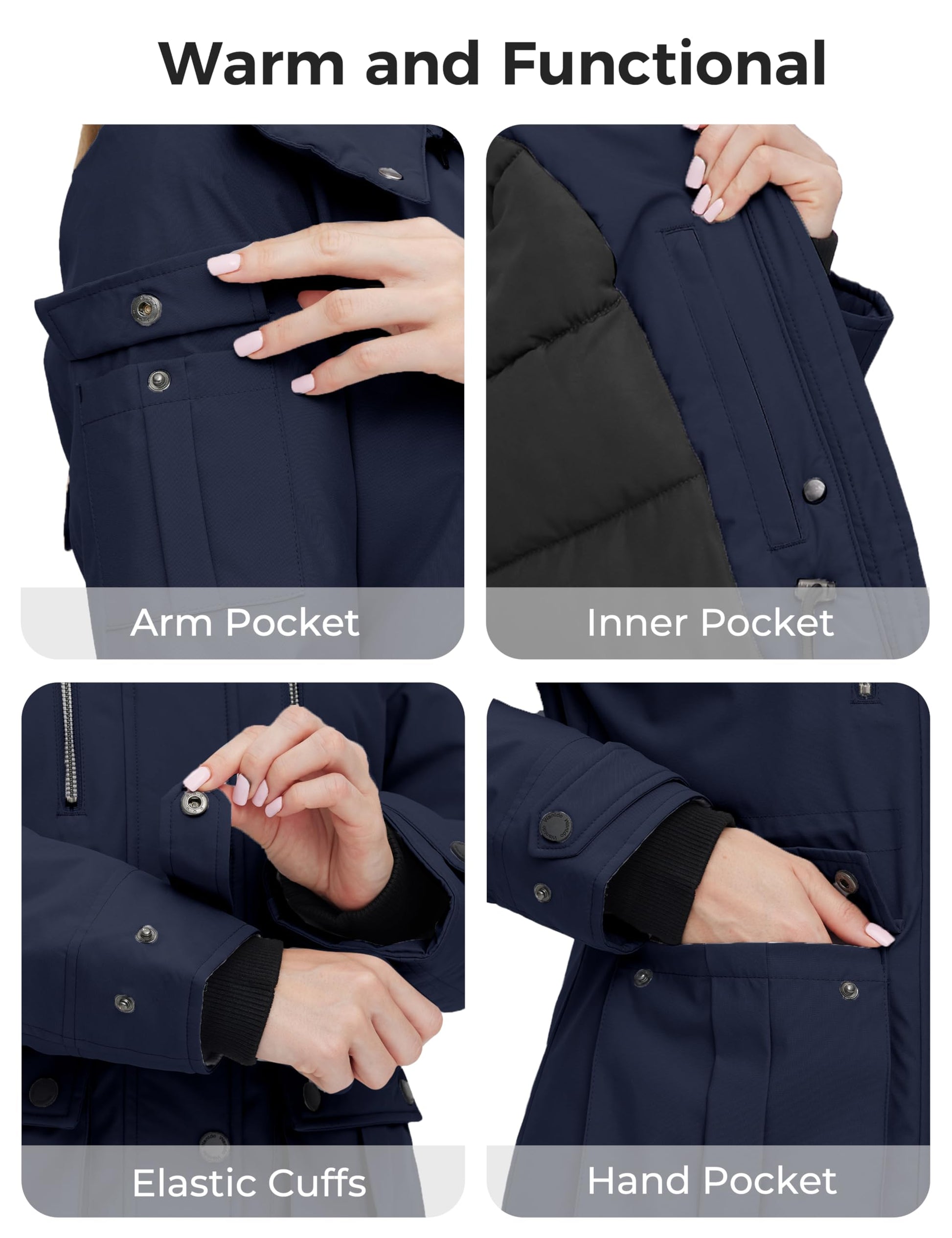 Wantdo Women's Quilted Winter Coat Puffer Jacket Removable Hood Navy Large 