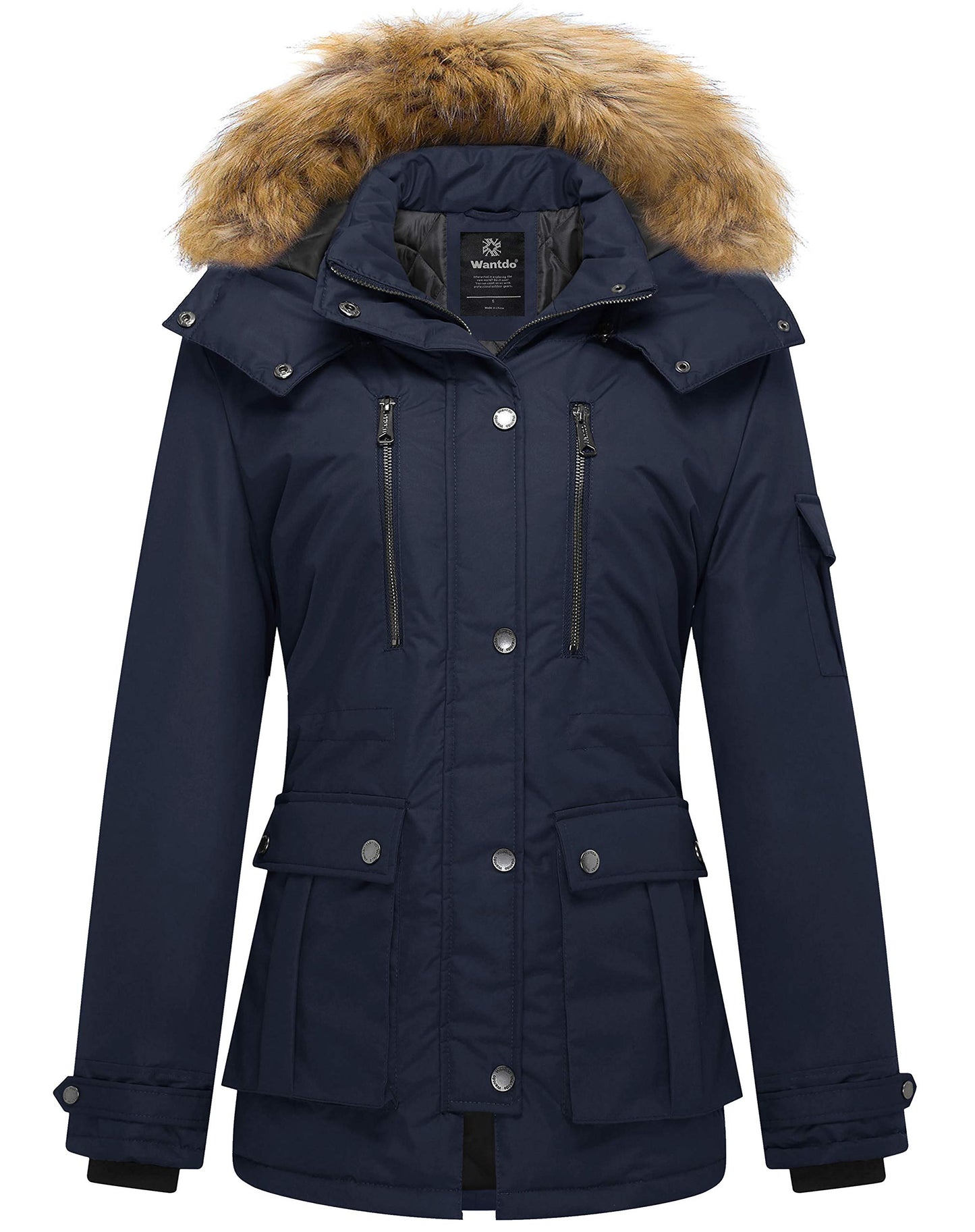 Wantdo Women's Quilted Winter Coat Puffer Jacket Removable Hood Navy Large 