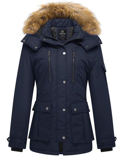 Wantdo Women's Quilted Winter Coat Puffer Jacket Removable Hood Navy Large 