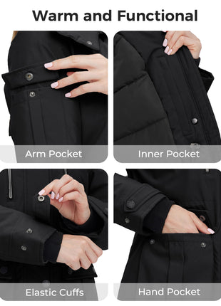 Wantdo Womens Quilted Puffer Coat Thick Parka With Removable Hood Black XL 