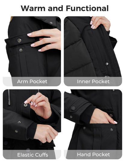 Wantdo Womens Quilted Puffer Coat Thick Parka With Removable Hood Black XL 