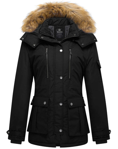 Wantdo Womens Quilted Puffer Coat Thick Parka With Removable Hood Black XL 
