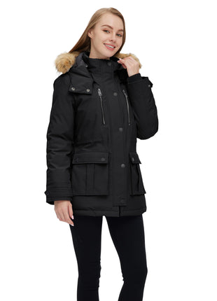 Wantdo Womens Quilted Puffer Coat Thick Parka With Removable Hood Black XL 