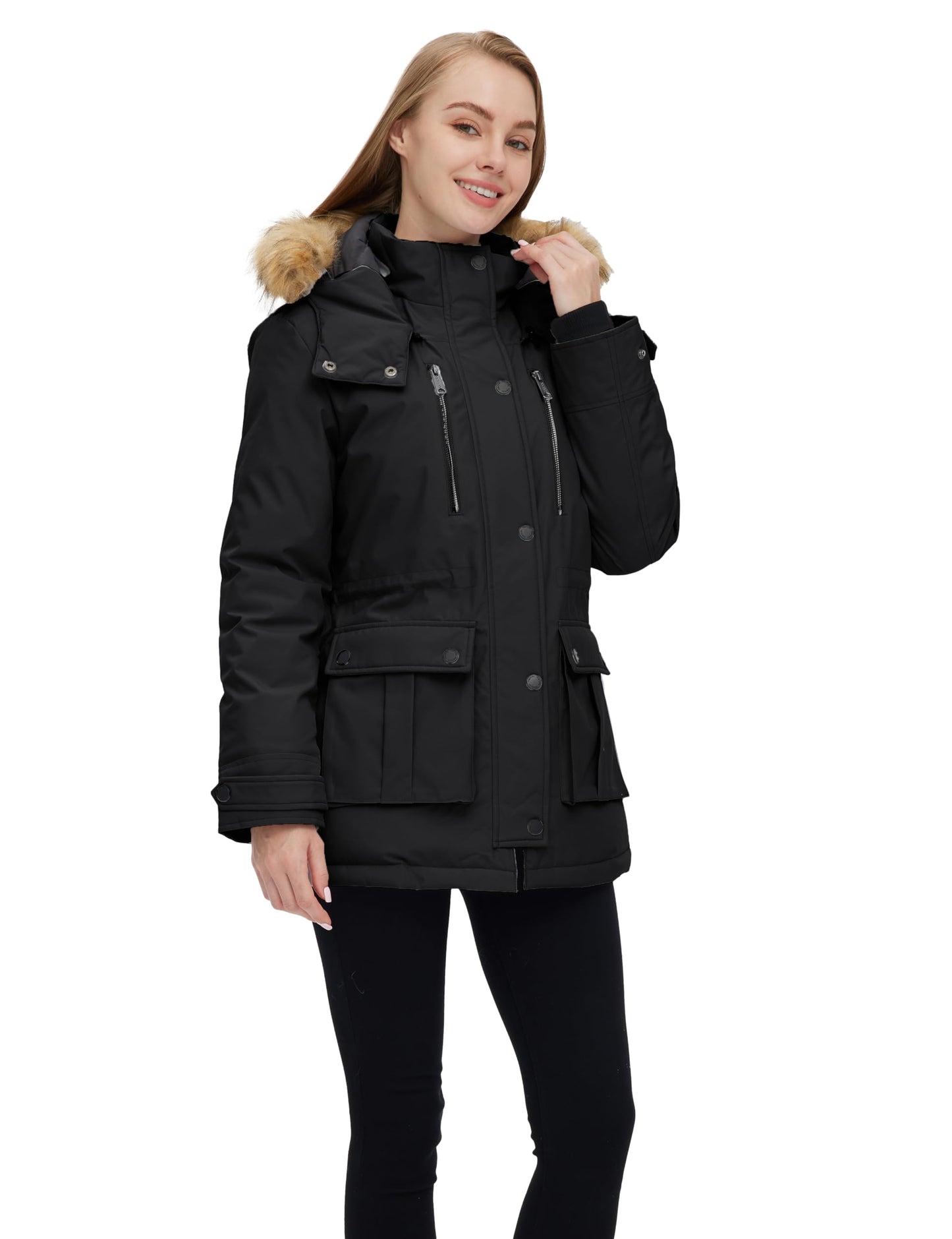 Wantdo Womens Quilted Puffer Coat Thick Parka With Removable Hood Black XL 