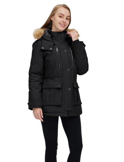 Wantdo Womens Quilted Puffer Coat Thick Parka With Removable Hood Black XL 