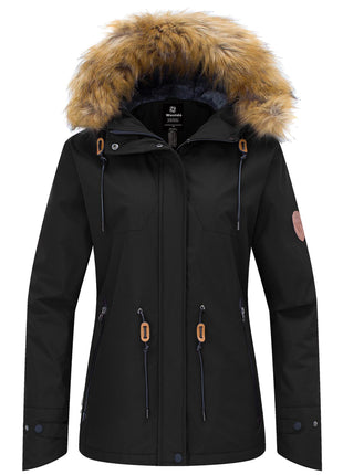 Wantdo Womens Waterproof Ski Jacket Hooded Winter Snow Coat Parka Black Large 
