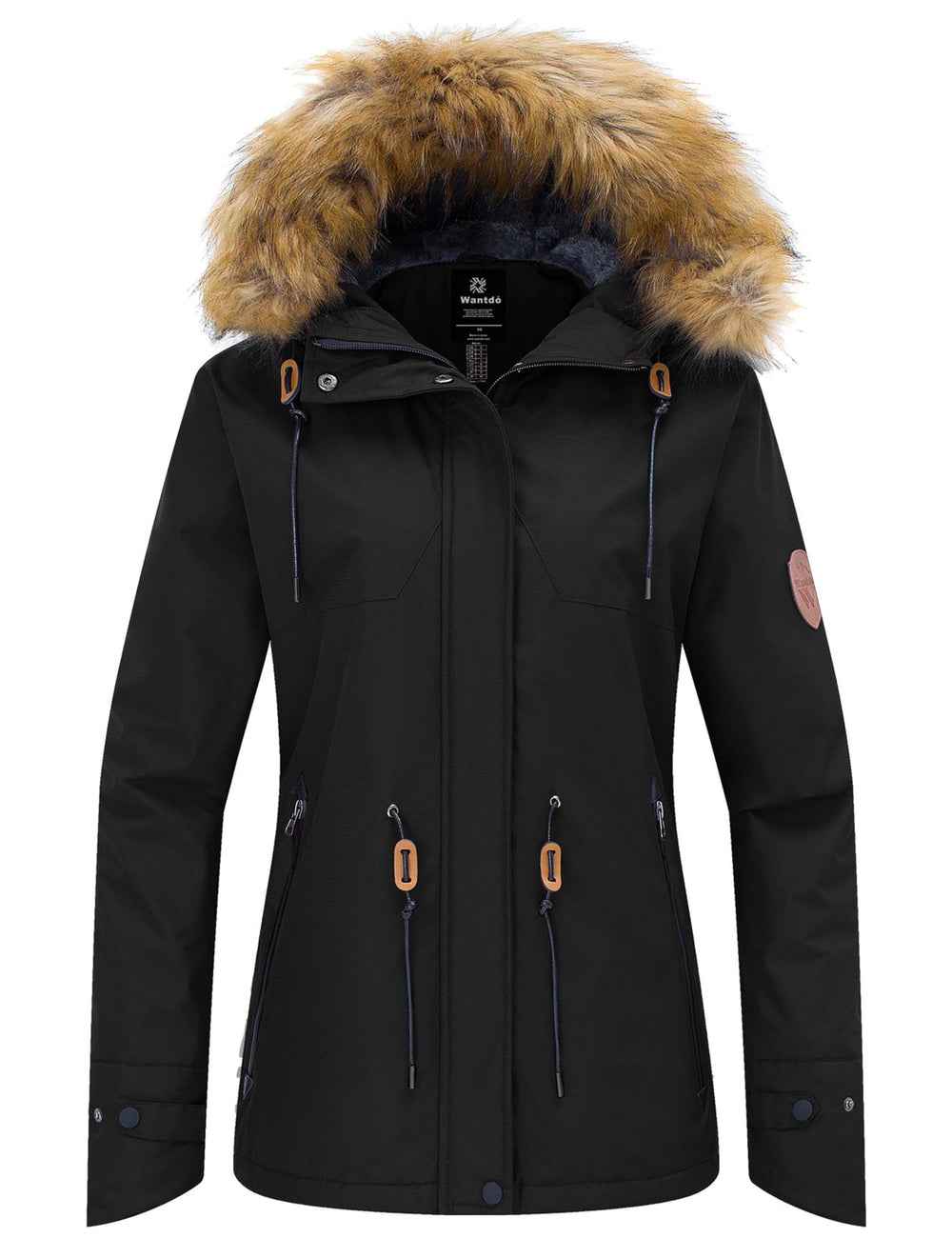 Wantdo Womens Waterproof Ski Jacket Hooded Winter Snow Coat Parka Black Large