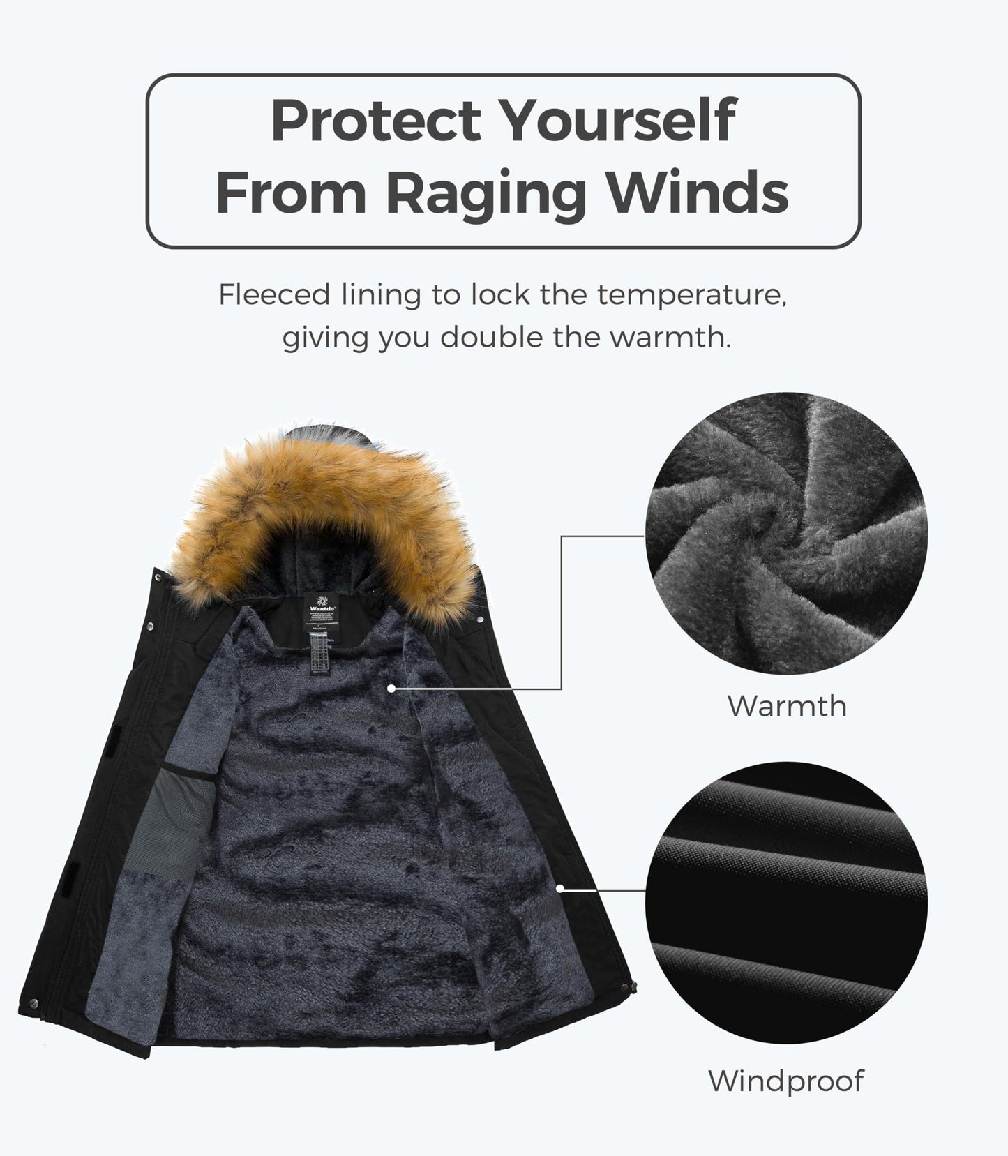 Wantdo Womens Waterproof Ski Jacket Hooded Winter Snow Coat Parka Black Large 