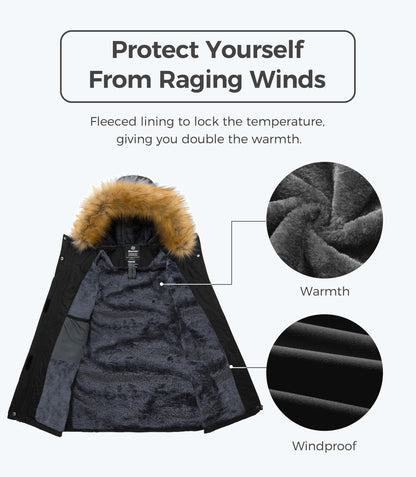 Wantdo Womens Waterproof Ski Jacket Hooded Winter Snow Coat Parka Black Large 