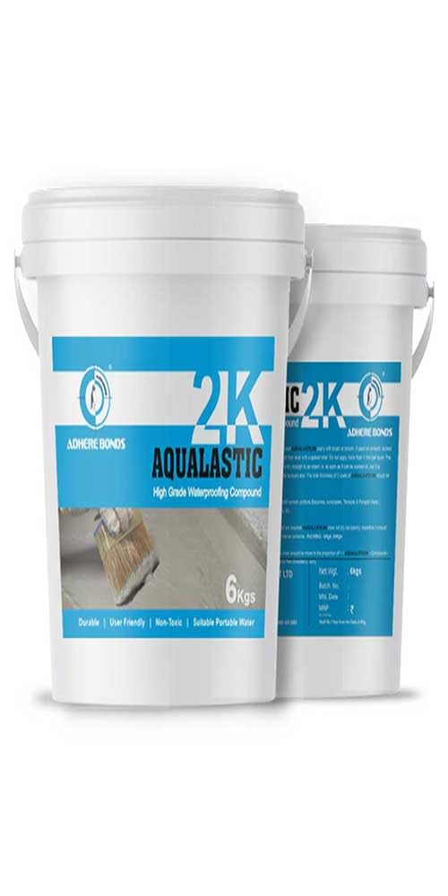 Waterproofing - Adhere Bonds 2K Aqualastic | High Performance Waterproof Coating for Roofs, Walls & Basements | Stops Seepage, Reduces Temperature, UV Resistant, Flexible, Durable - Grey - 6 Kg 