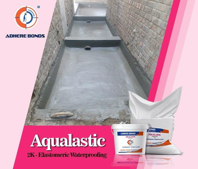 Waterproofing - Adhere Bonds 2K Aqualastic | High Performance Waterproof Coating for Roofs, Walls & Basements | Stops Seepage, Reduces Temperature, UV Resistant, Flexible, Durable - Grey - 6 Kg 