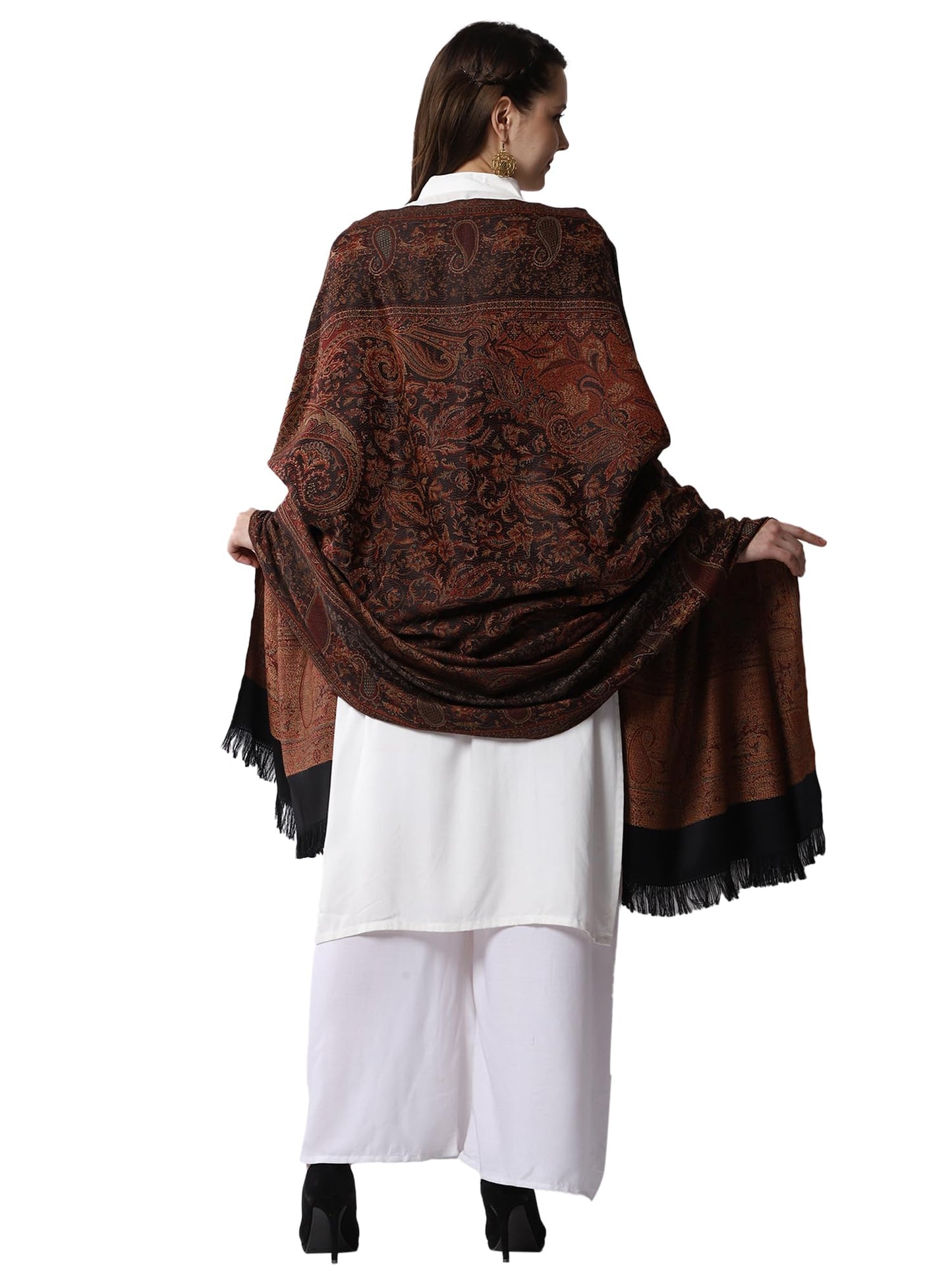 Weavers Villa Women Pashmina Shawl (Black-2, Large) 