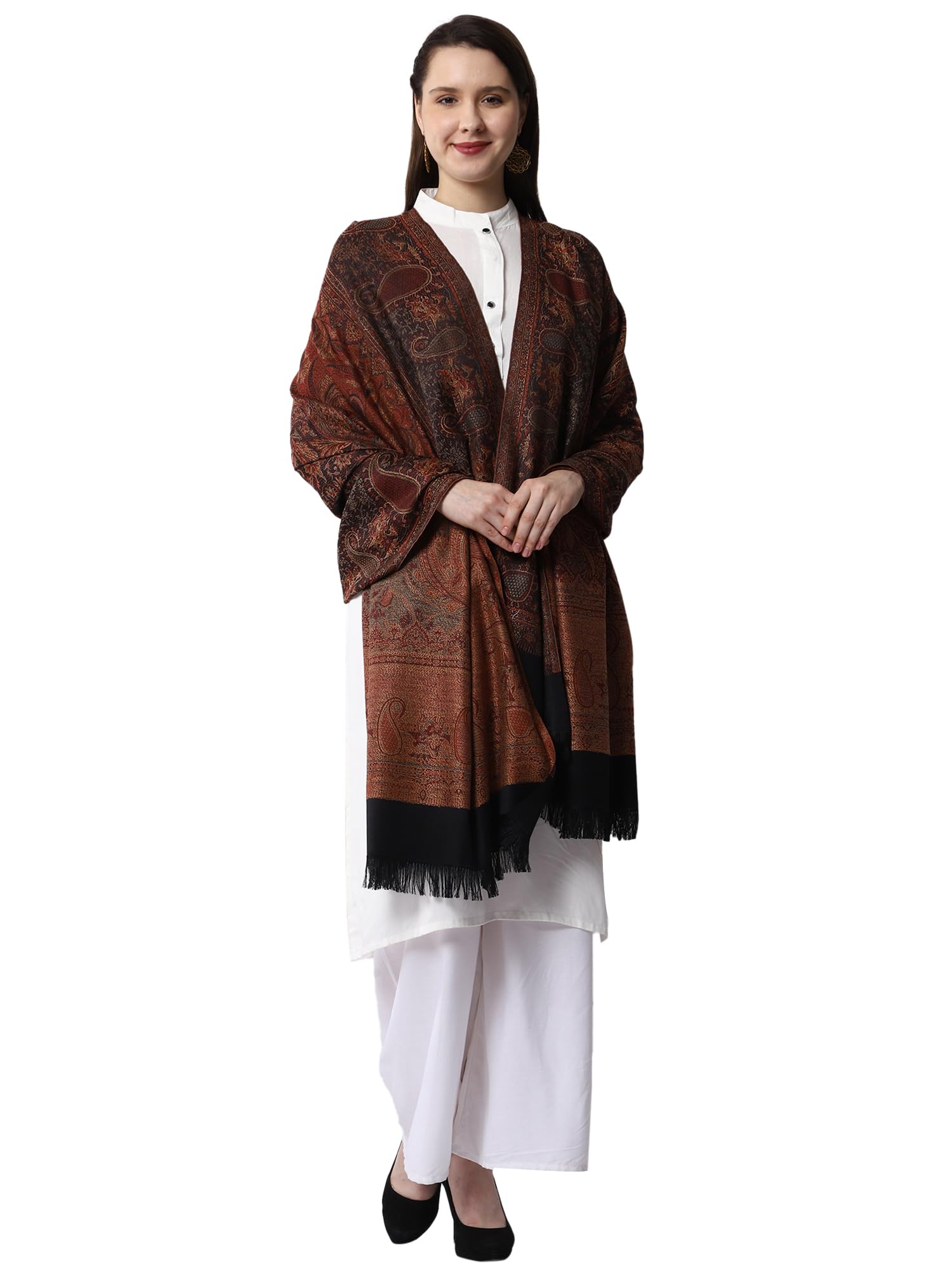 Weavers Villa Women Pashmina Shawl (Black-2, Large) 