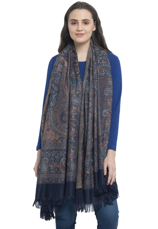 Weavers Villa Women Pashmina Shawl (Navy Blue, Large) 