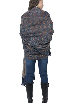 Weavers Villa Women Pashmina Shawl (Navy Blue, Large) 