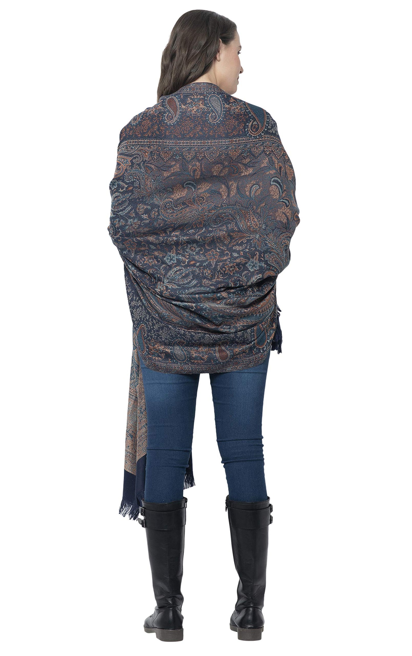 Weavers Villa Women Pashmina Shawl (Navy Blue, Large) 