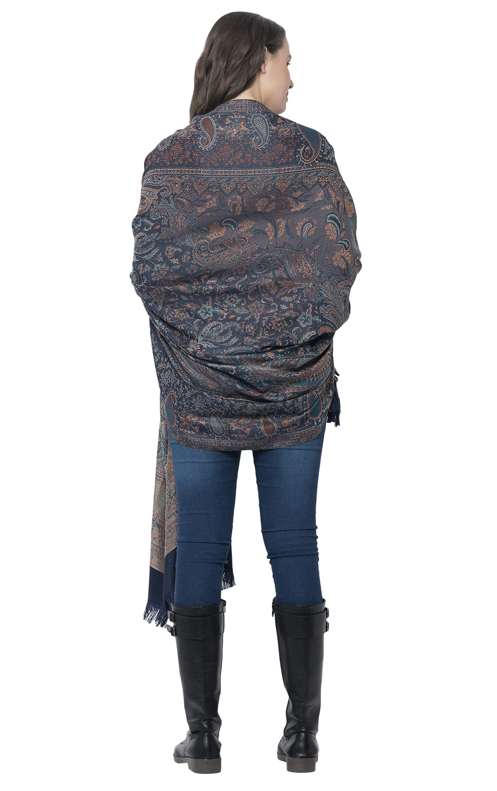 Weavers Villa Women Pashmina Shawl (Navy Blue, Large) 