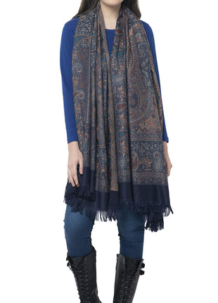 Weavers Villa Women Pashmina Shawl (Navy Blue, Large) 