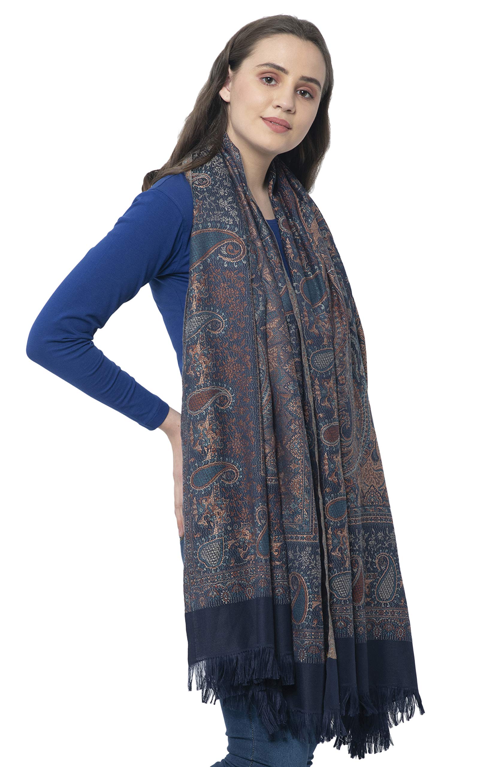 Weavers Villa Women Pashmina Shawl (Navy Blue, Large) 