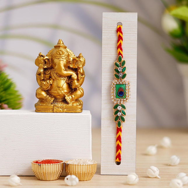 Webelkart Premium Peacock Rakhi for Brother/Bhaiya/Men/Sister/Bhabhi/Kids with Cute Ganesha Idol for Car Dashboard 