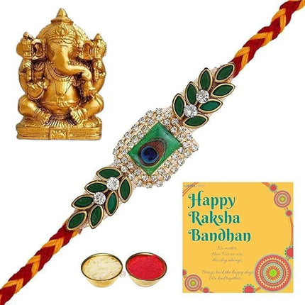 Webelkart Premium Peacock Rakhi for Brother/Bhaiya/Men/Sister/Bhabhi/Kids with Cute Ganesha Idol for Car Dashboard 