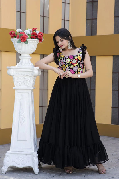 Premium Designer Gown Black and Wine - SELECT Dress