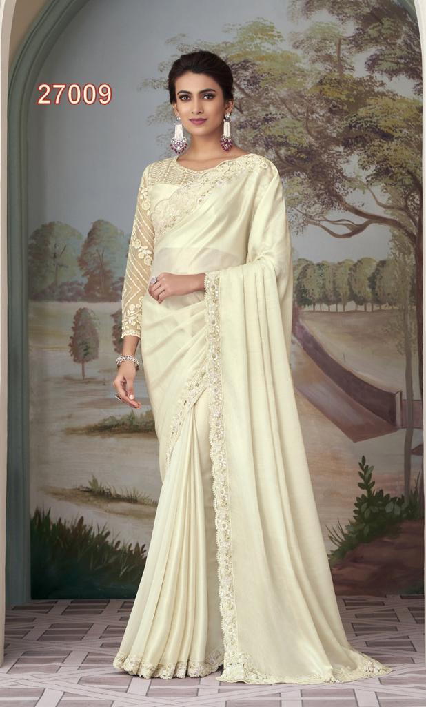 Fancy silk saree off white color Party wear Saree