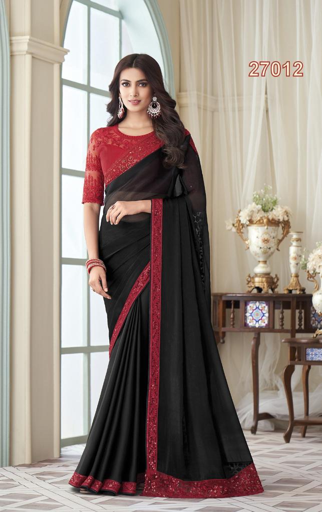 Fancy Soft Silk Designer Saree combination of Red & black Party wear Saree
