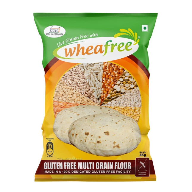 Wheafree Multigrain Gluten Free Atta (5Kg) (Pack of 1) | Soya Free | Lactose Free | Easy to Digest | Suitable for Celiacs | Healthy and Tasty | Vegetarian 