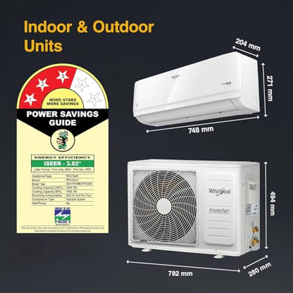 Whirlpool 1.0 Ton 3 Star, Magicool Inverter Split AC (MAGICOOL 10T 3S INV CNV S5K1PP0, Copper, Convertible 4-in-1 Cooling Mode, HD Filter White) 