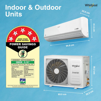 Whirlpool 1.5 Ton 5 Star, Magicool Inverter Split AC (MAGICOOL 15T 5S INV CNV S5K2PP0, Copper, Convertible 4-in-1 Cooling Mode, HD Filter White) 