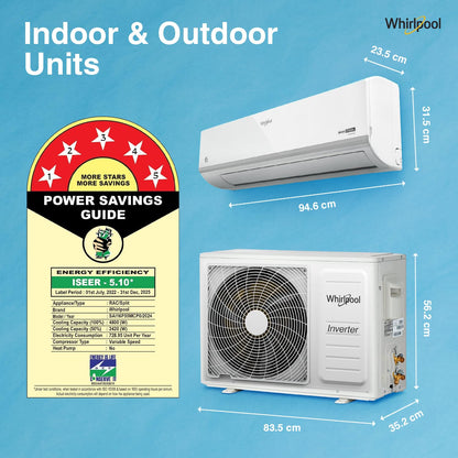 Whirlpool 1.5 Ton 5 Star, Magicool Inverter Split AC (MAGICOOL 15T 5S INV CNV S5K2PP0, Copper, Convertible 4-in-1 Cooling Mode, HD Filter White) 