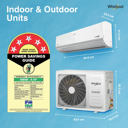 Whirlpool 1.5 Ton 5 Star, Magicool Inverter Split AC (MAGICOOL 15T 5S INV CNV S5K2PP1, Copper, Convertible 4-in-1 Cooling Mode, HD Filter White) 