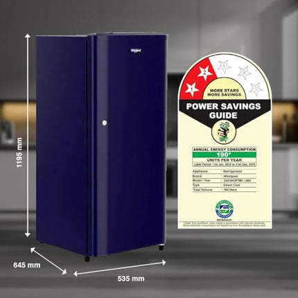 Whirlpool 184 L 2 Star Direct-Cool Single Door Refrigerator (205 WDE CLS 2S SAPPHIRE BLUE-Z, Blue,2023 Model) 