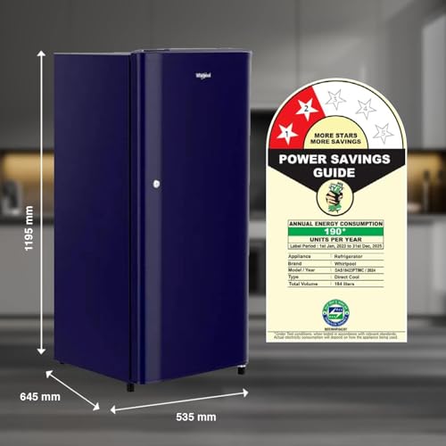 Whirlpool 184 L 2 Star Direct-Cool Single Door Refrigerator (205 WDE CLS 2S SAPPHIRE BLUE-Z, Blue,2023 Model) 