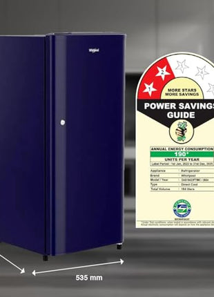 Whirlpool 184 L 2 Star Direct-Cool Single Door Refrigerator (205 WDE CLS 2S SAPPHIRE BLUE-Z, Blue,2023 Model) 
