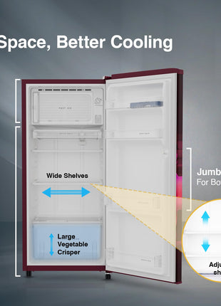 Whirlpool 184 L 2 Star Direct-Cool Single Door Refrigerator (205 WDE PRM 2S WINE SERENA-Z) 