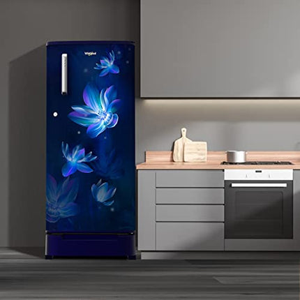 Whirlpool 184 L 4 Star Inverter Direct-Cool Single Door Refrigerator (205 WDE ROY 4SInv SAPPHIRE FLOWER RAIN-Z, Blue, Base Stand with Drawer, 2023 Model) 