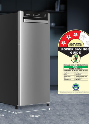 Whirlpool 192 L 3 Star Vitamagic PRO Frost Free Direct-Cool Single Door Refrigerator (215 VMPRO PRM 3S RADIANT STEEL-Z Fridge, Silver, Auto Defrost Technology) 