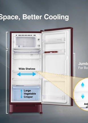 Whirlpool 192 L 4 Star Direct-Cool Single Door Refrigerator with Base Drawer (215 IMPC ROY 4S Wine Mulia-Z) 