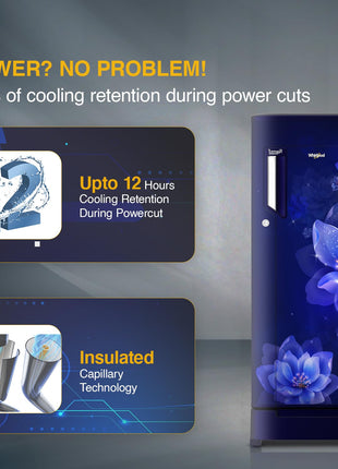 Whirlpool 192 L 4 Star Icemagic Powercool Direct-Cool Single Door Refrigerator with Base Drawer (215 IMPC ROY 4S SAPPHIRE MULIA-Z) 