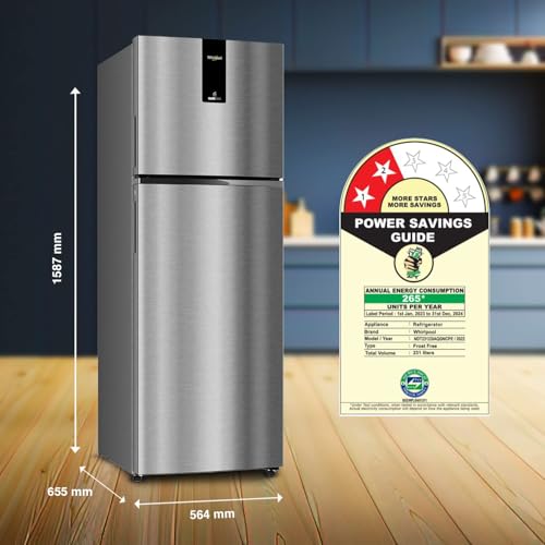 Whirlpool 235 L 2 Star Frost Free Double Door Refrigerator (NEO DF278 PRM RADIANT STEEL(2S)-TL, 2024 Fridge Model) 