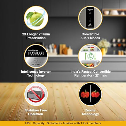 Whirlpool 235 L 3 Star Convertible Frost Free inverter Double Door Refrigerator (IF INV 278 RADIANT STEEL(3S) CONV-TL) 