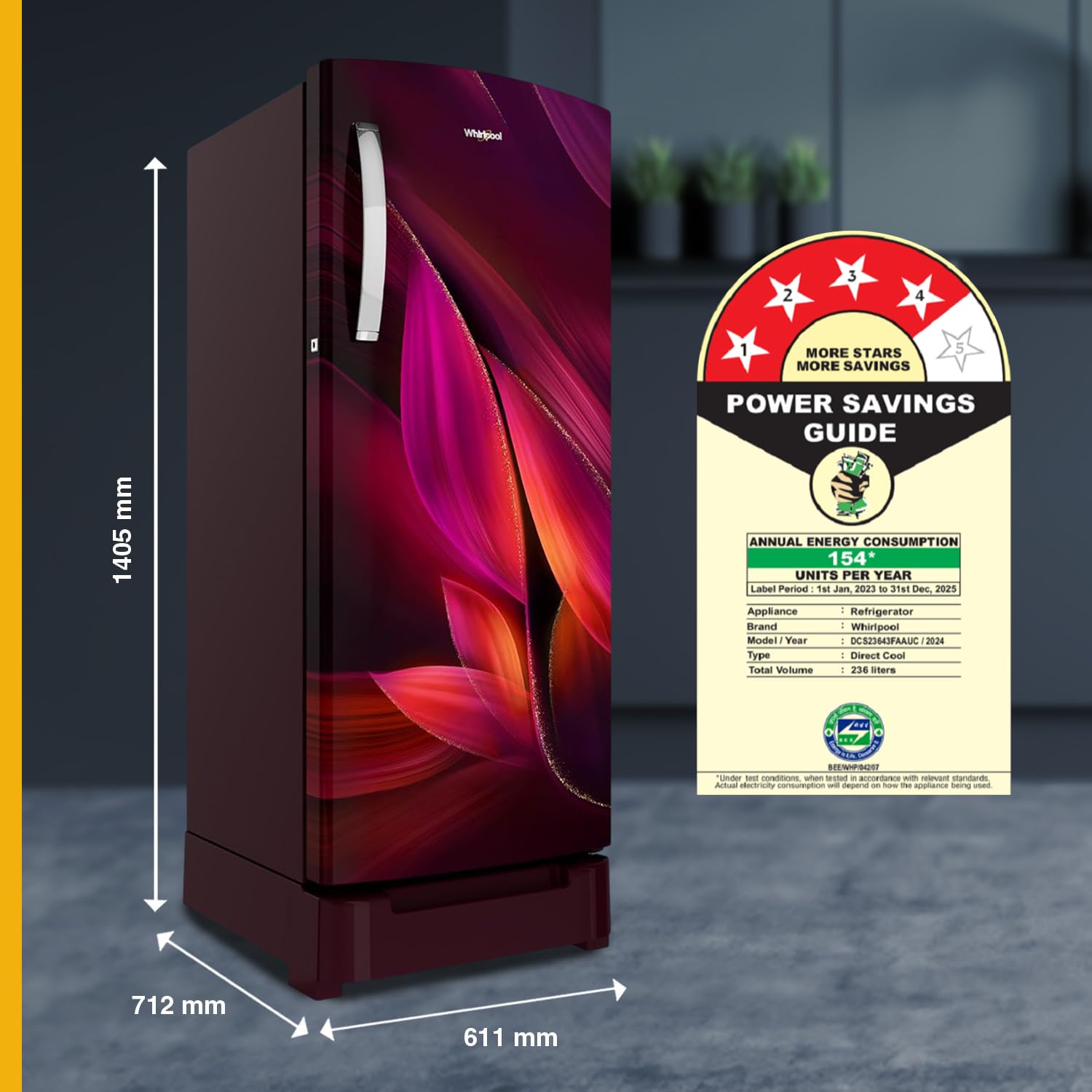 Whirlpool 236 L 4 Star Frost Free Inverter Direct-Cool Single Door Refrigerator (Auto-Defrost, Intellisense Inverter, 260 IMPRO PLUS ROY 4S WINE Breeze-Z, 2024 Model) 